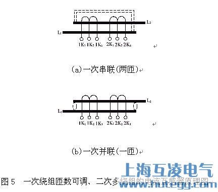 一次绕组匝数可调、二次多绕组的电流互感器原理图